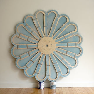 Floral Emblem Rain Painting Sculpture - Sky Blue