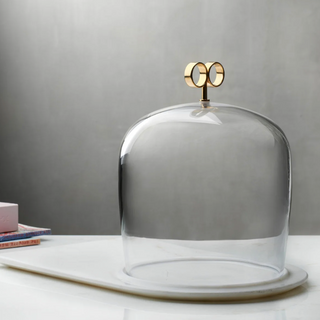 Cupola Cake Dome High with Brass Handle and Marble Base